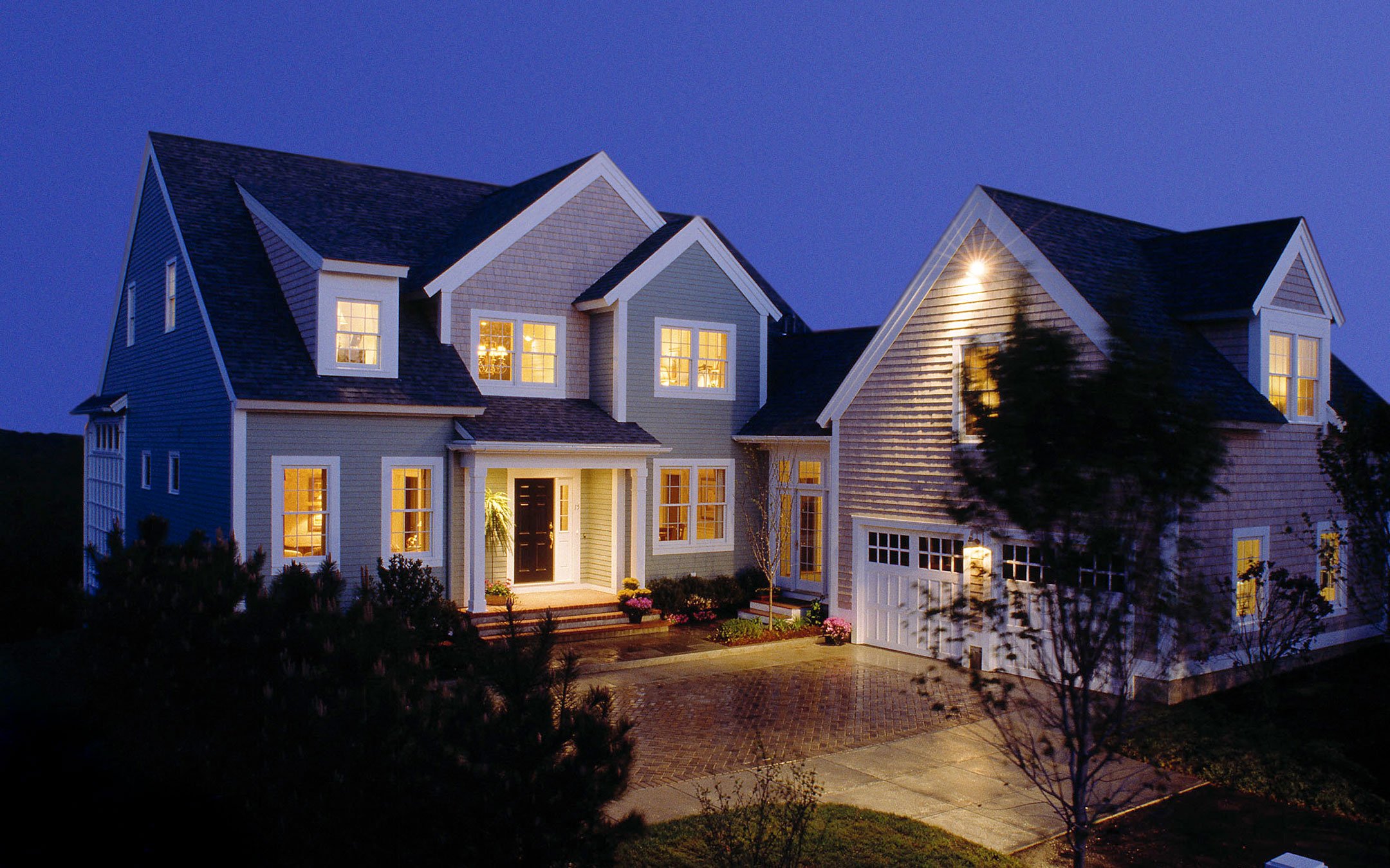 Chilton model home at night, Thorndike at The Pinehills — Silver PRISM Award winner, BRAGB Greater Boston