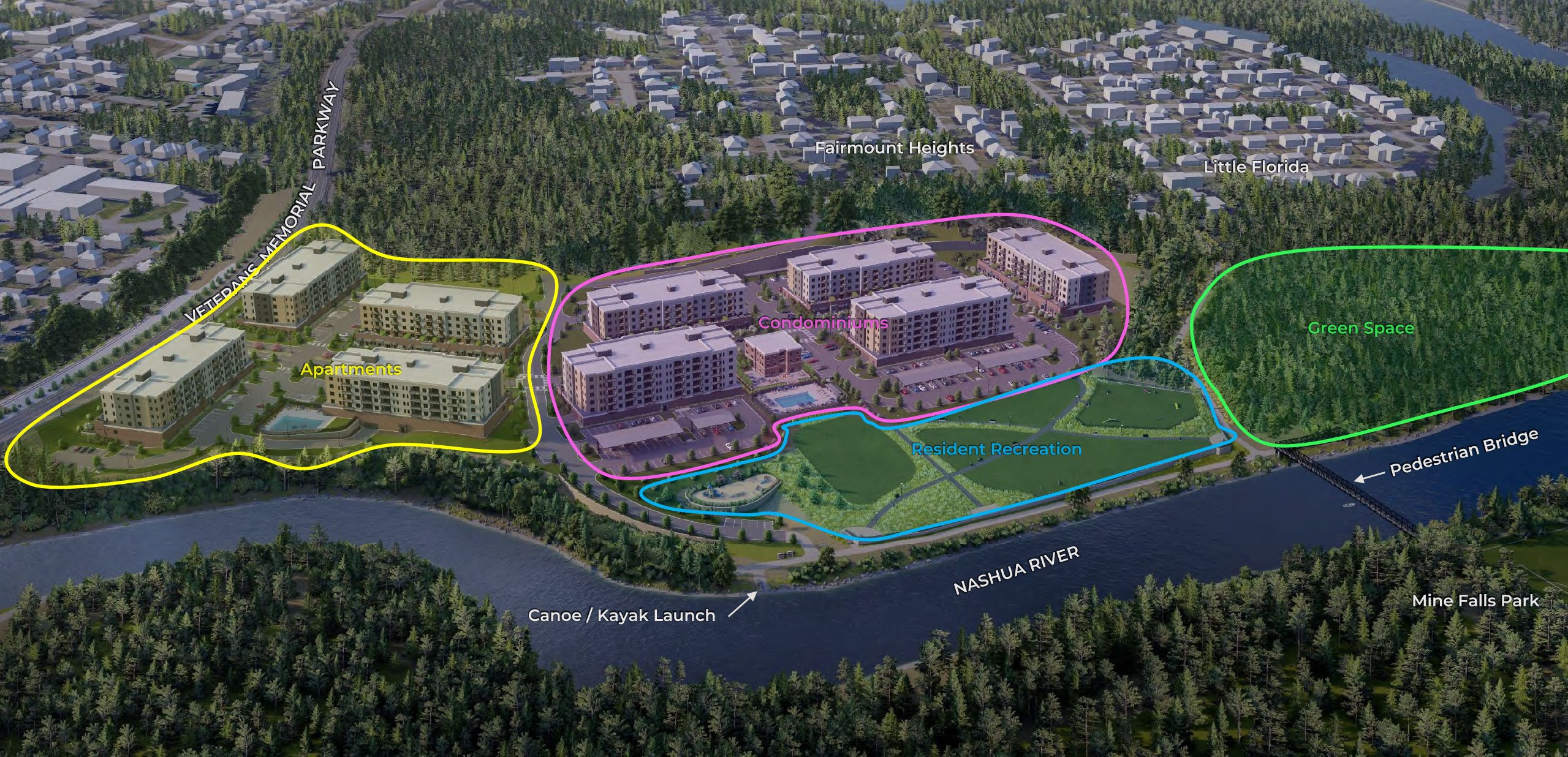 Site plan of Larkwood new construction community in Raynham MA with home sites and amenities
