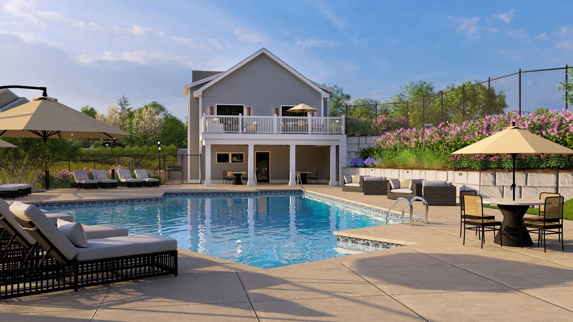 Pool and pool house at Alden's Reach in Plymouth MA