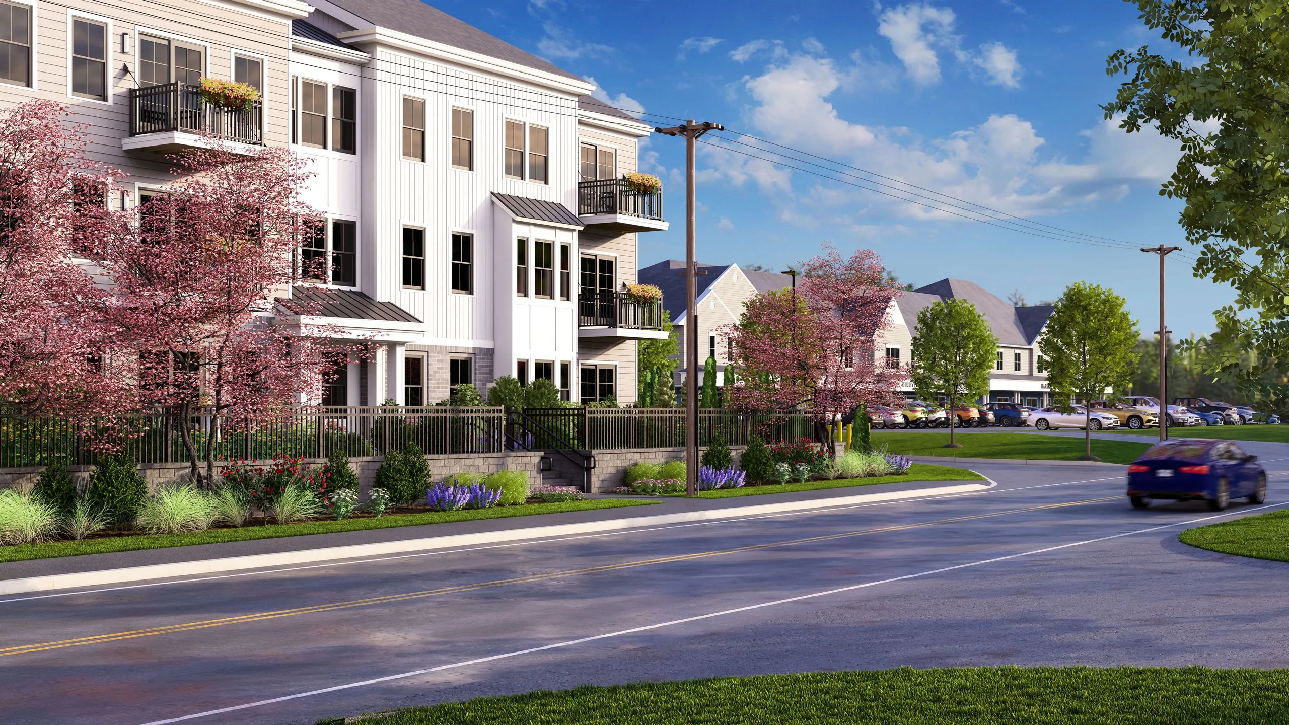 Elevator-served buildings at Featherwinds 55+ active adult condominiums in Halifax MA