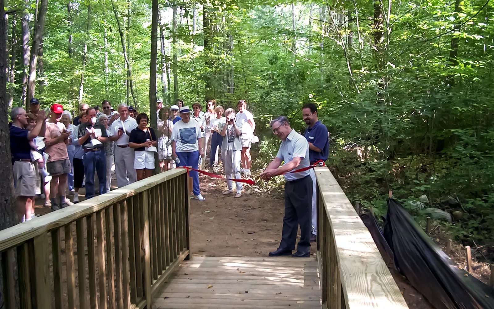 Walking trail ribbon cutting celebration with GreatBrook residents in Norton MA