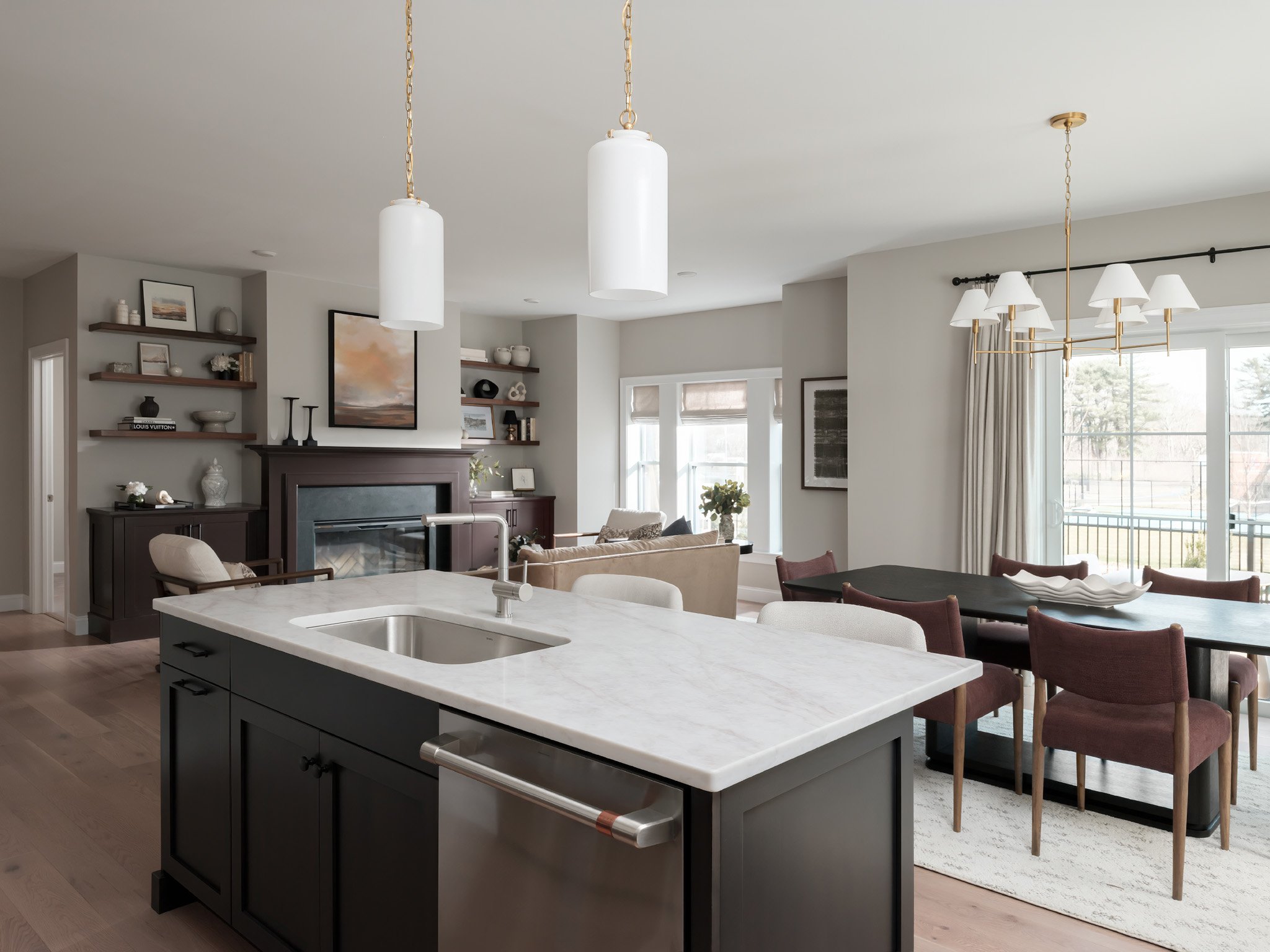 Large kitchen island at Featherwinds in Halifax, MA