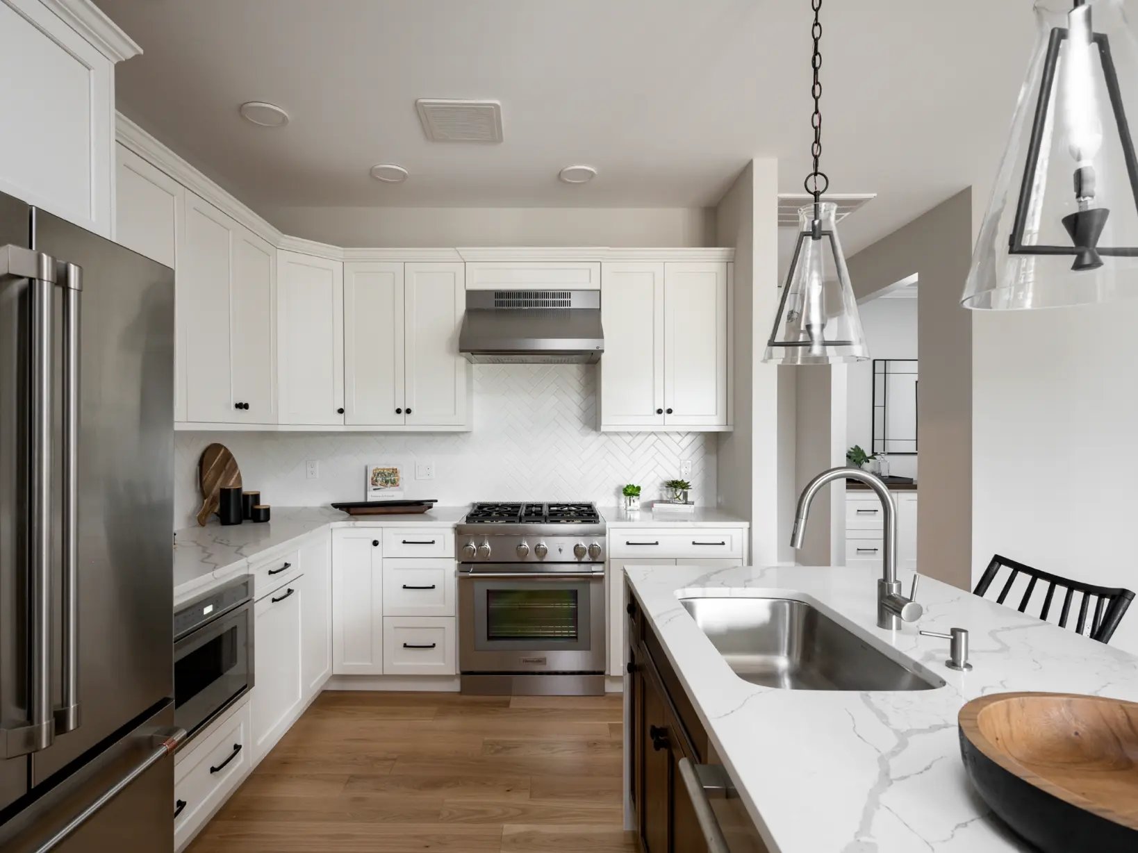 Kitchen area in model home in Canton, MA