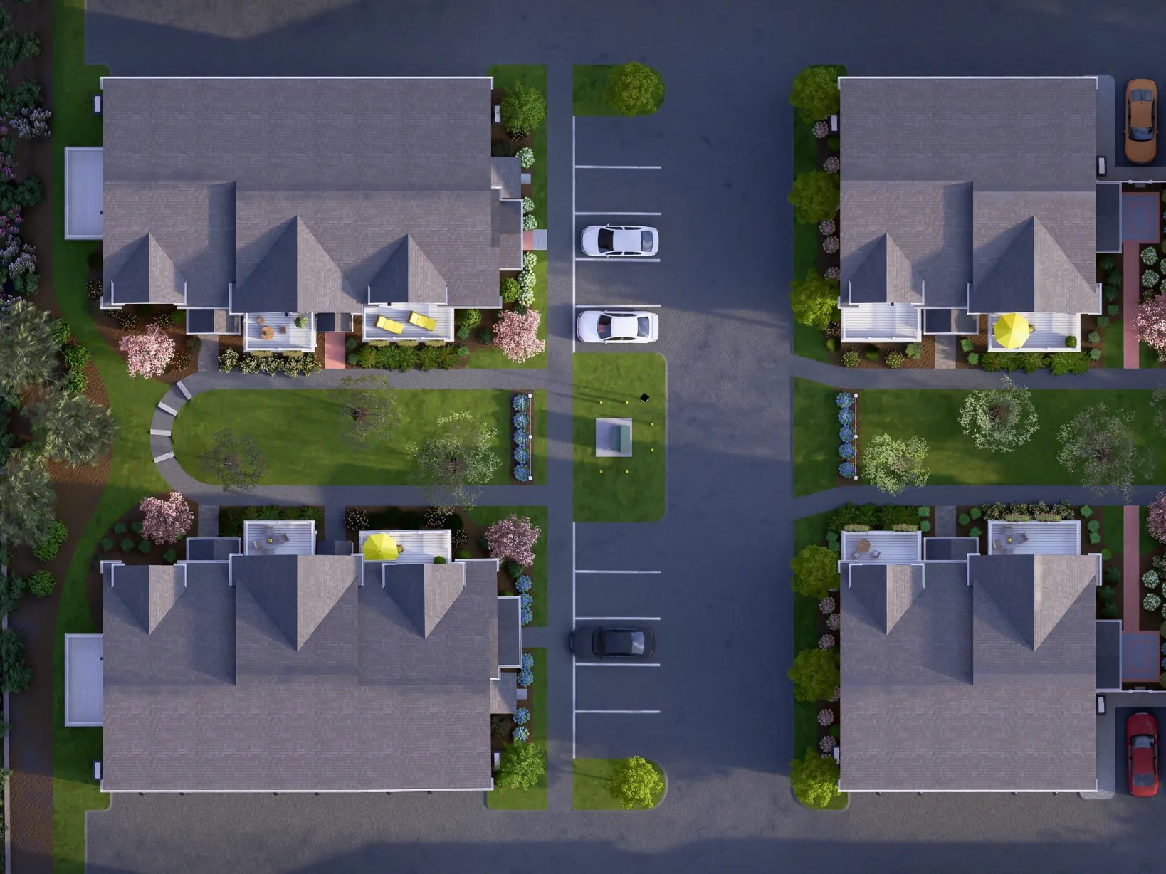 Courtyard from above at Larkwood in Raynham, MA