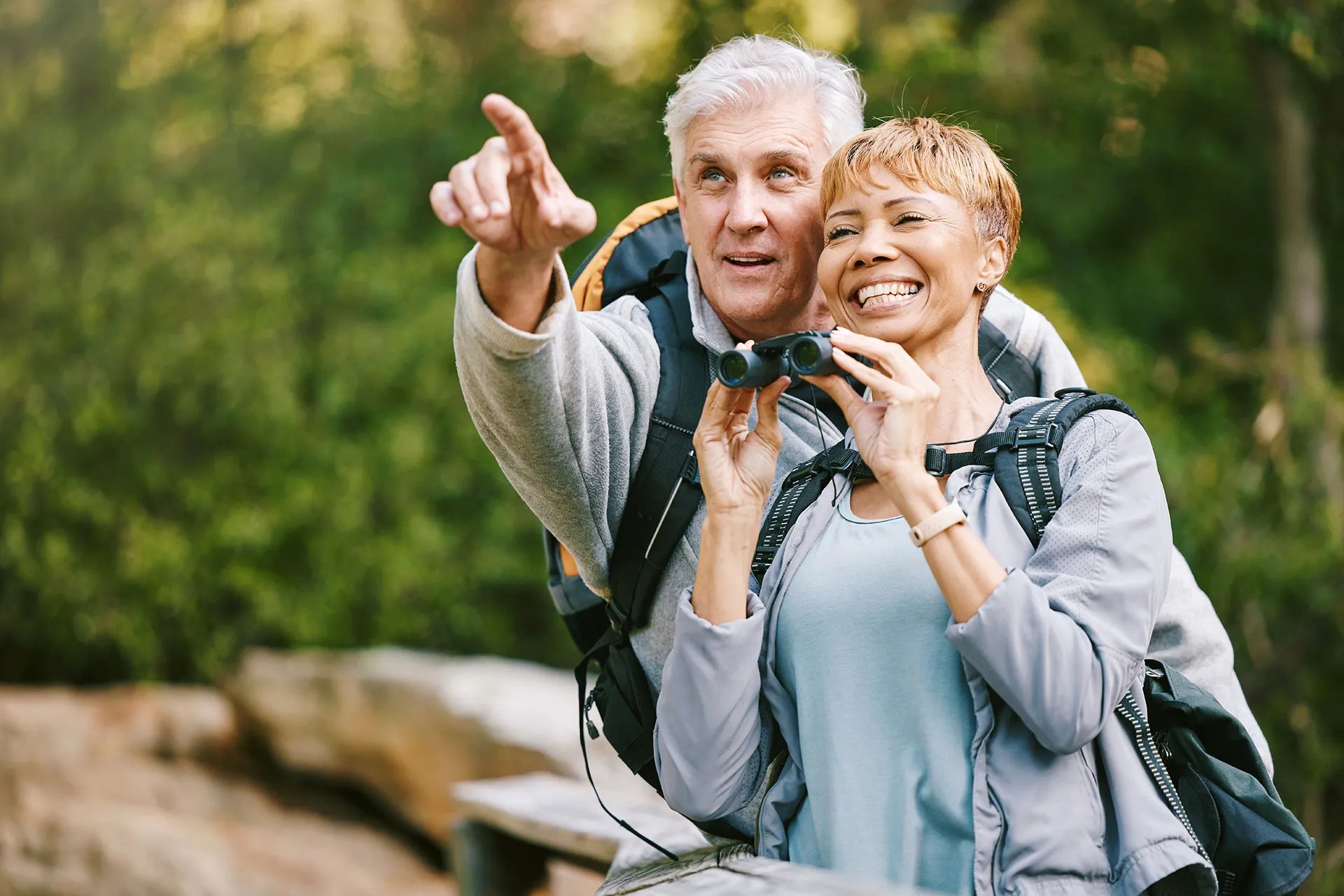 Couple walking on a trail near Larkwood