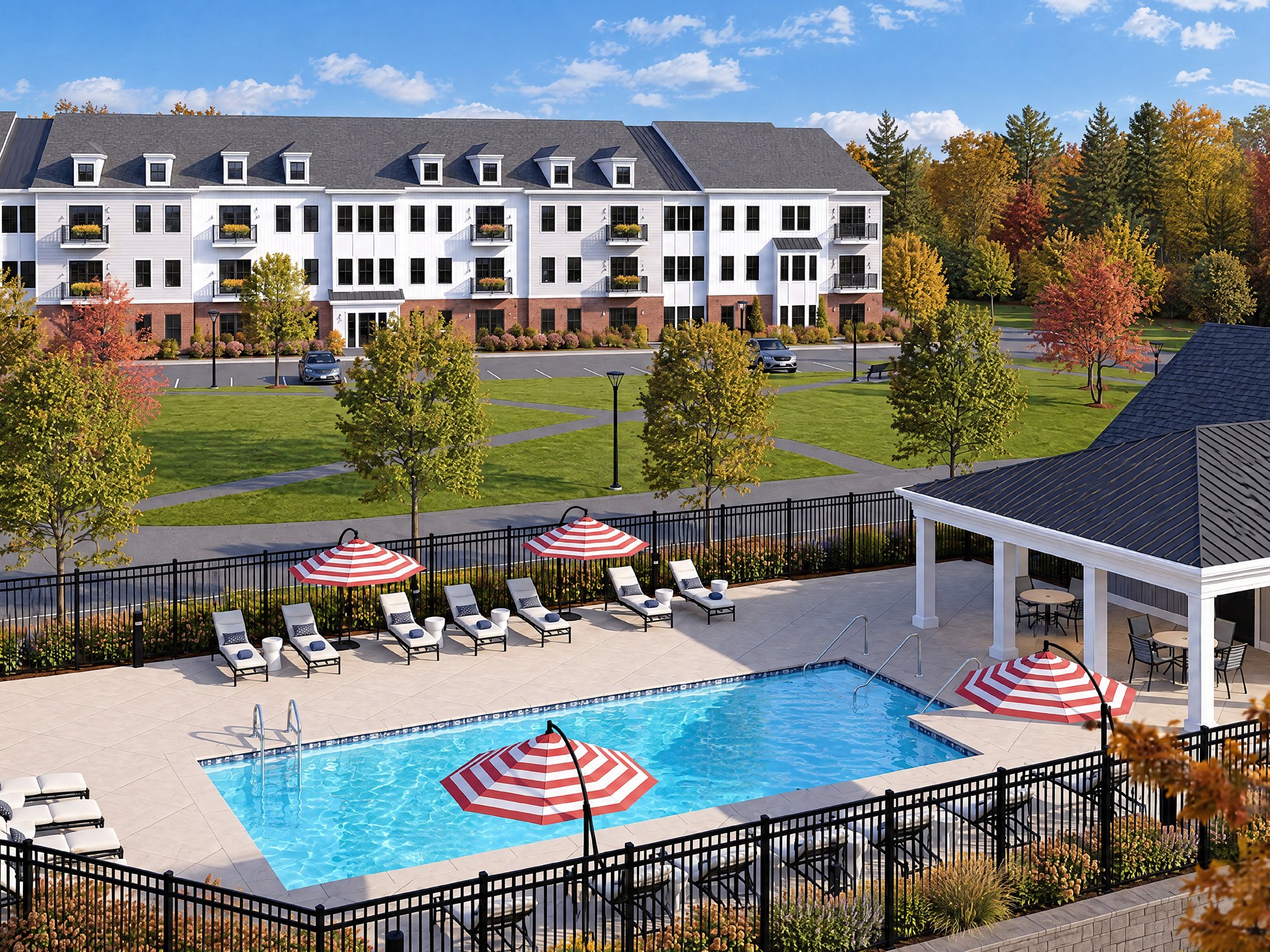 Pool and poolhouse at Featherwinds in Halifax MA