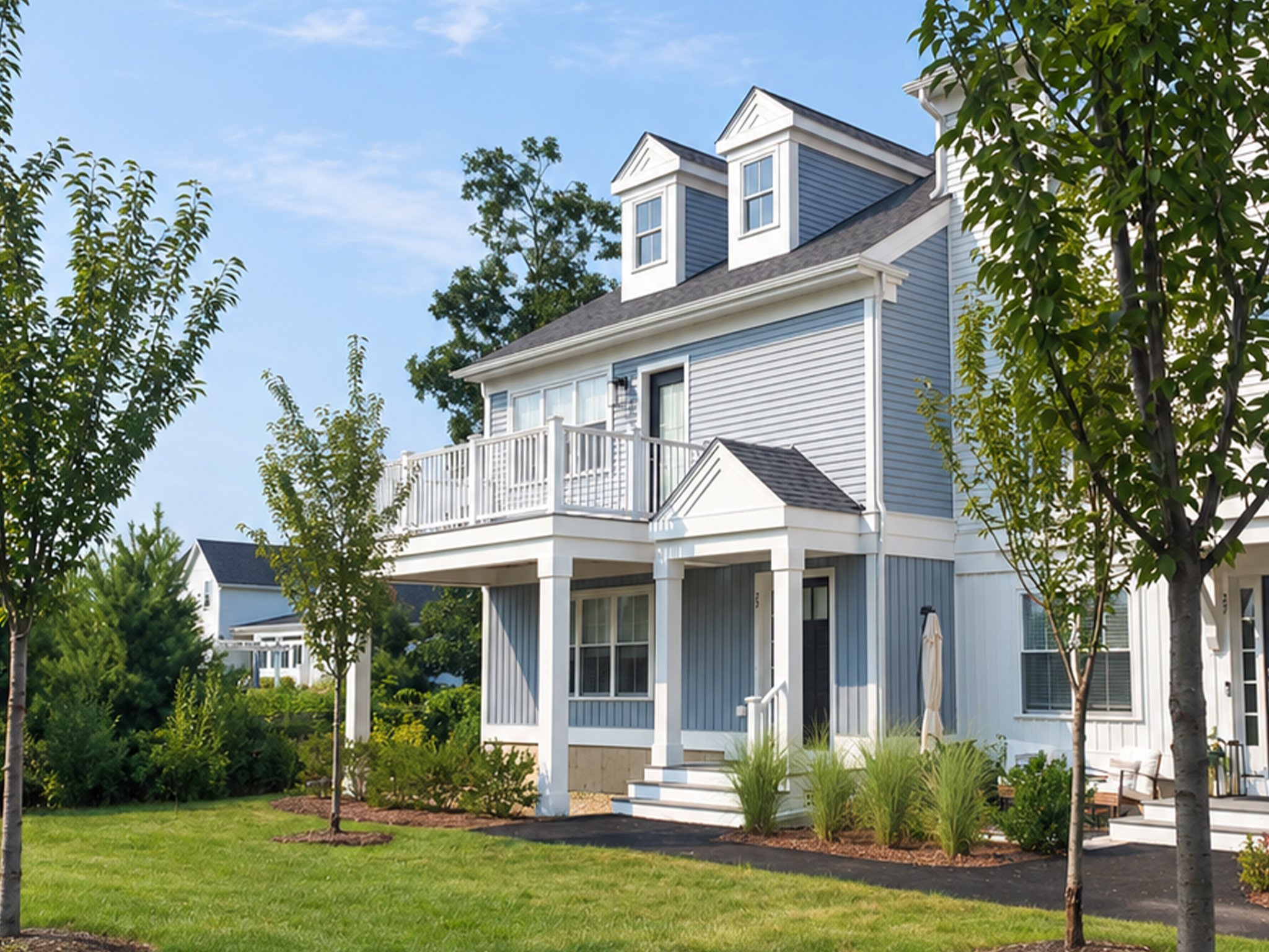 The Chestnut townhome exterior at Larkwood in Raynham MA with 2 bedrooms plus den