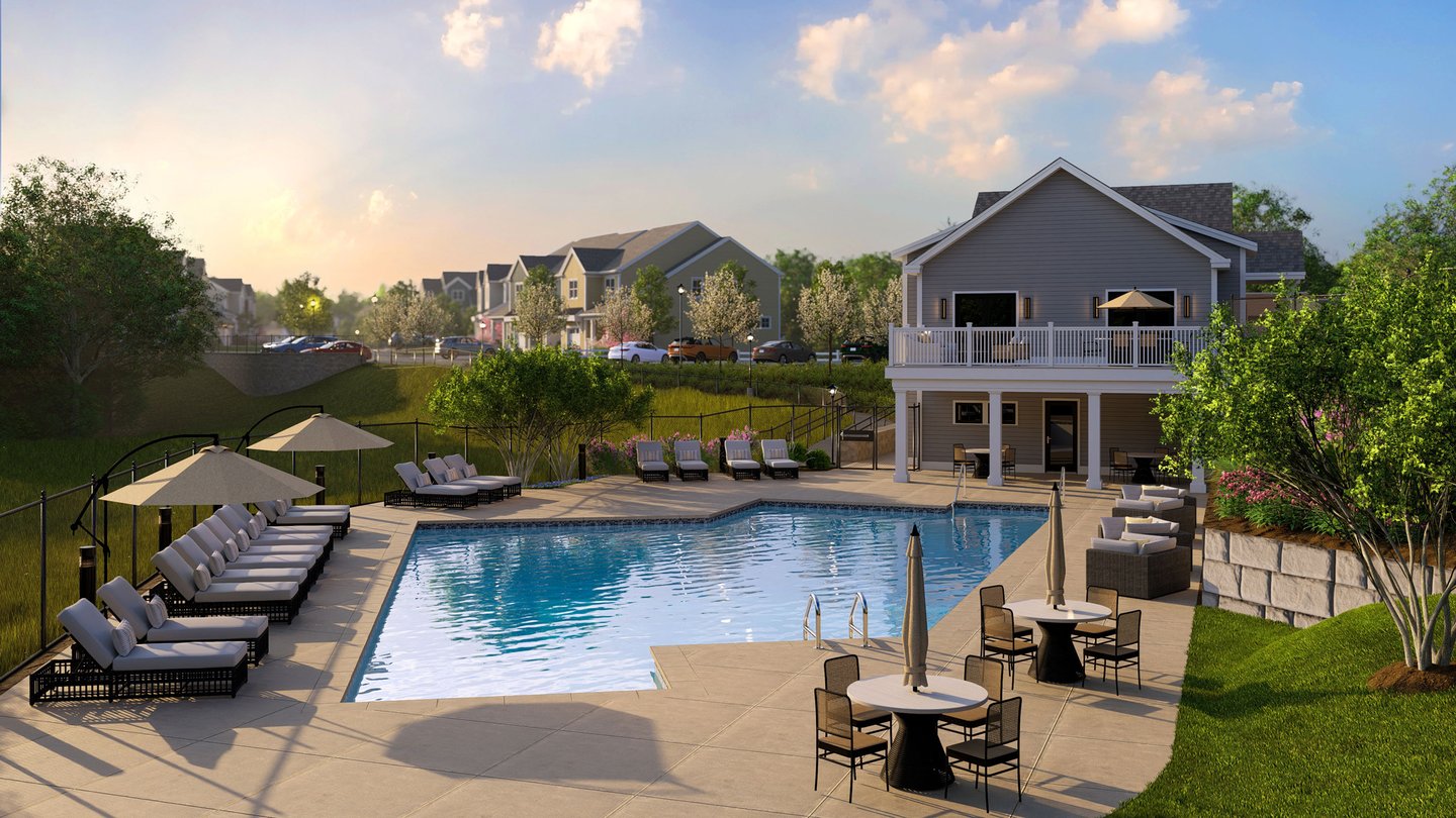 Residents-only pool and pool house at Alden's Reach new construction condos in Plymouth MA
