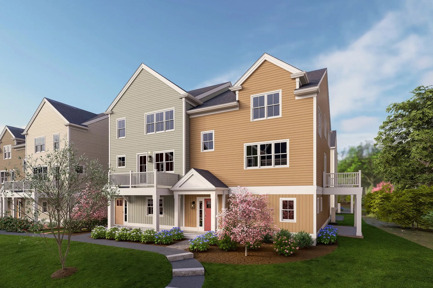Cedar floorplan exterior at Larkwood new construction townhomes in Raynham MA