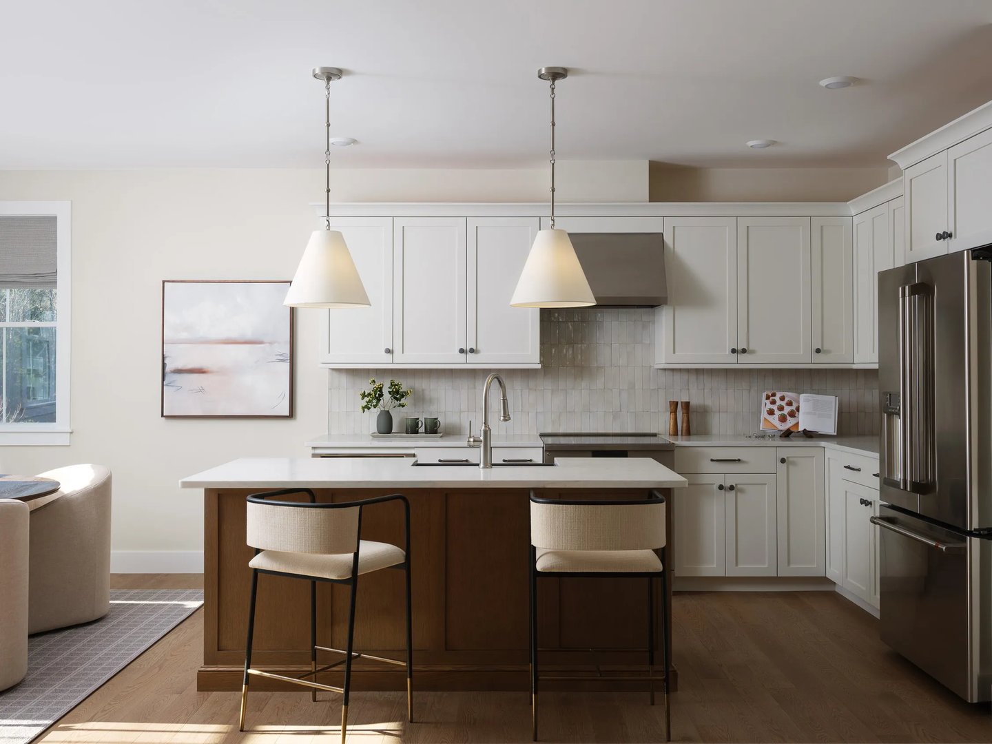 Kitchen with designer finishes in the Pine at Alden's Reach in Plymouth MA