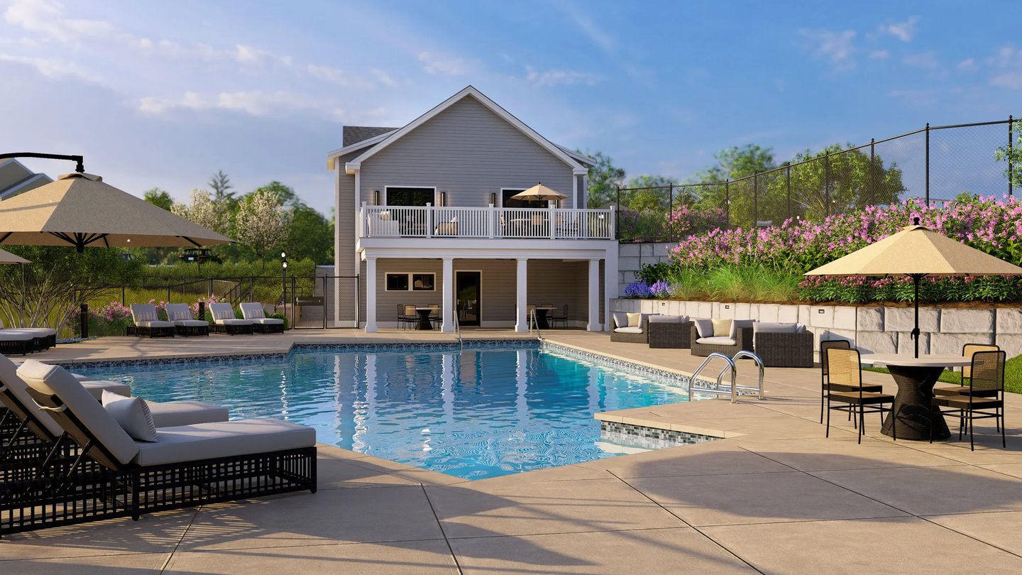 Pool and pool house at Alden's Reach in Plymouth MA