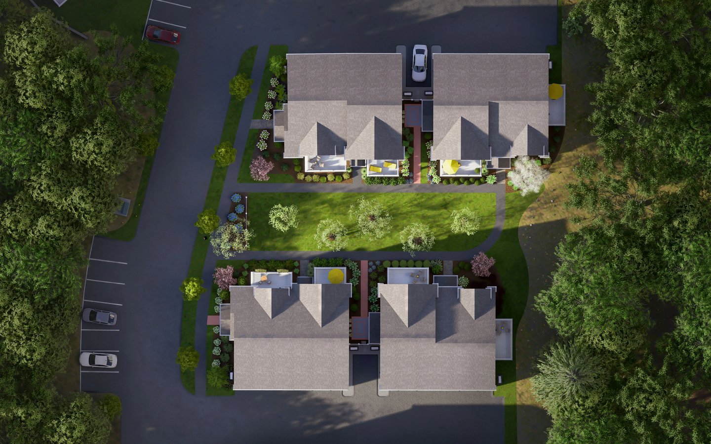 Private courtyards at Larkwood in Raynham MA