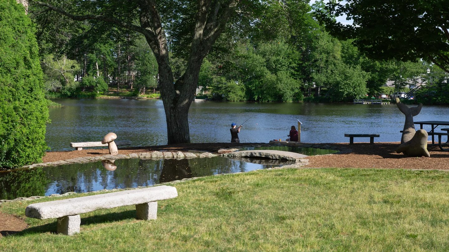 Fishing at Johnson's Pond near Larkwood new homes in Raynham MA