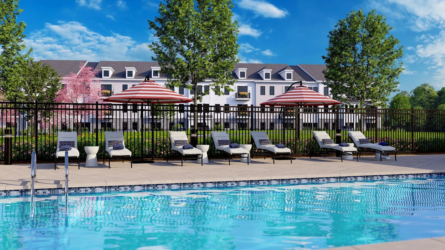 Residents-only pool at Featherwinds 55+ condominium community on the South Shore MA